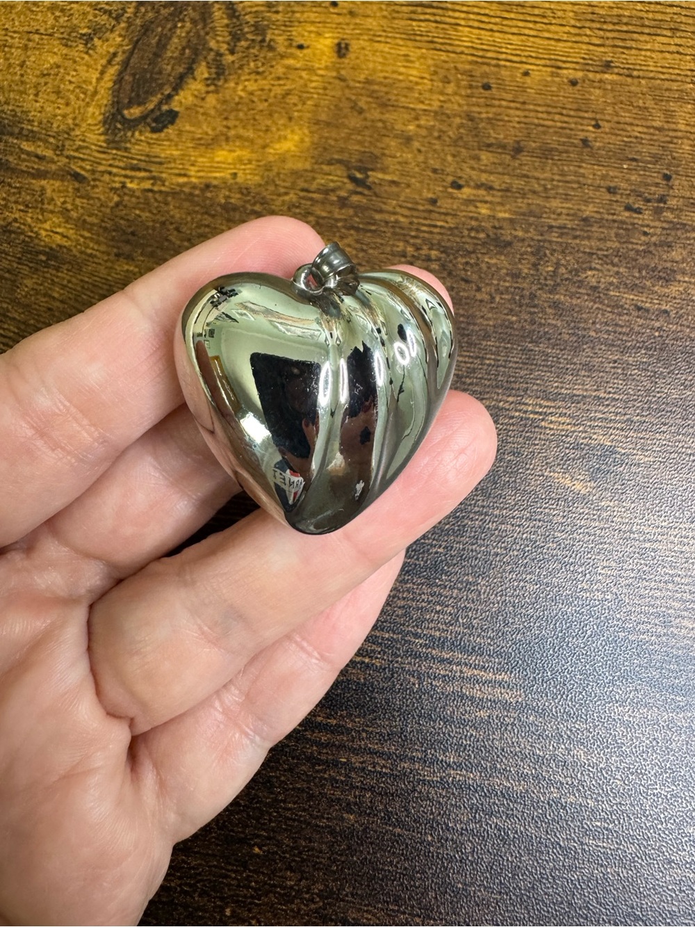 Classic Silver Tone Puffy Heart Pendant - Polished Silver Finish
